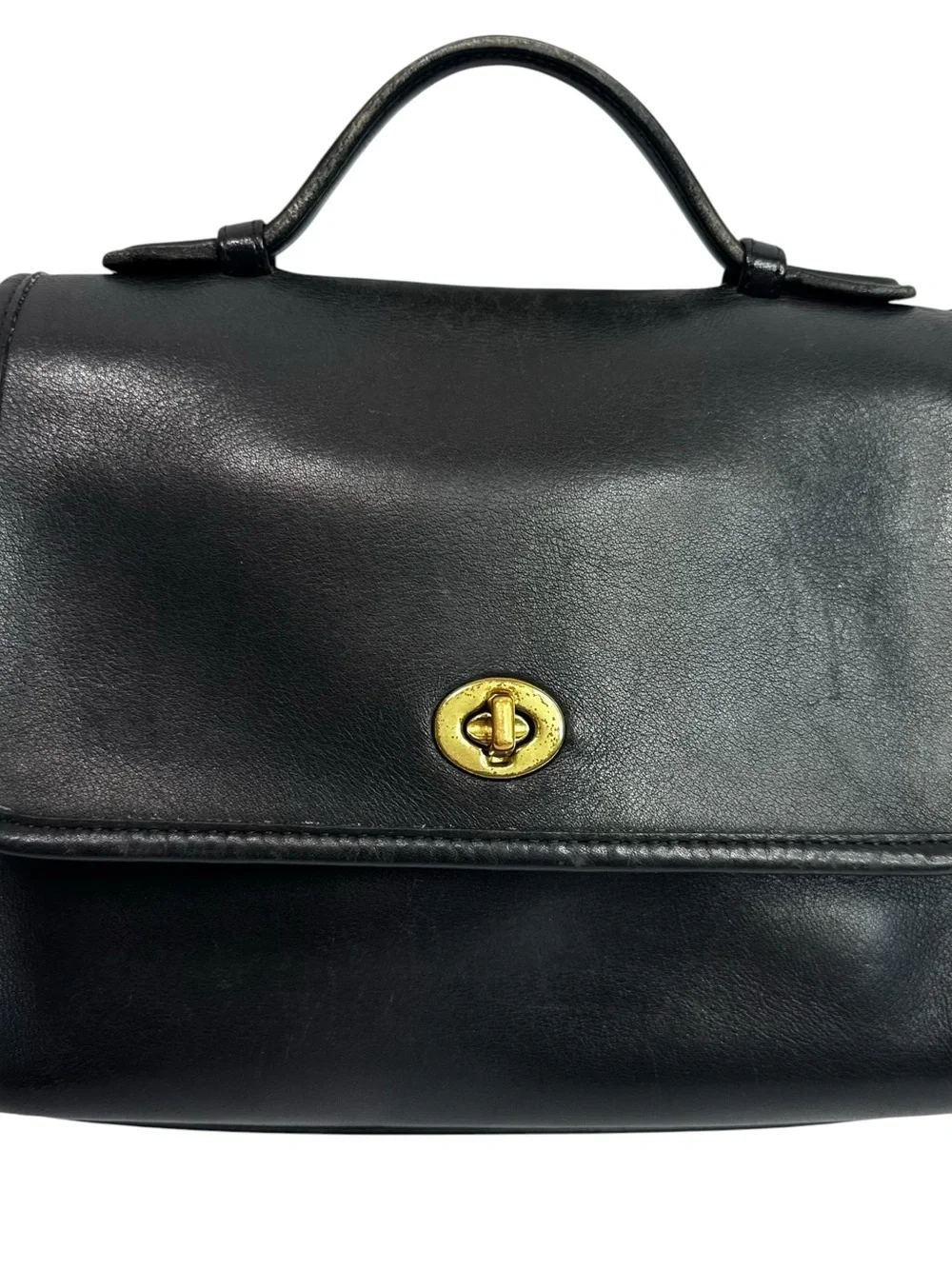 Vtg Coach Court Bag 9870 Black Leather Crossbody Top Handle Brass Hardware